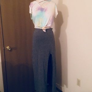 American Eagle Outfitters Grey Striped Maxi Skirt